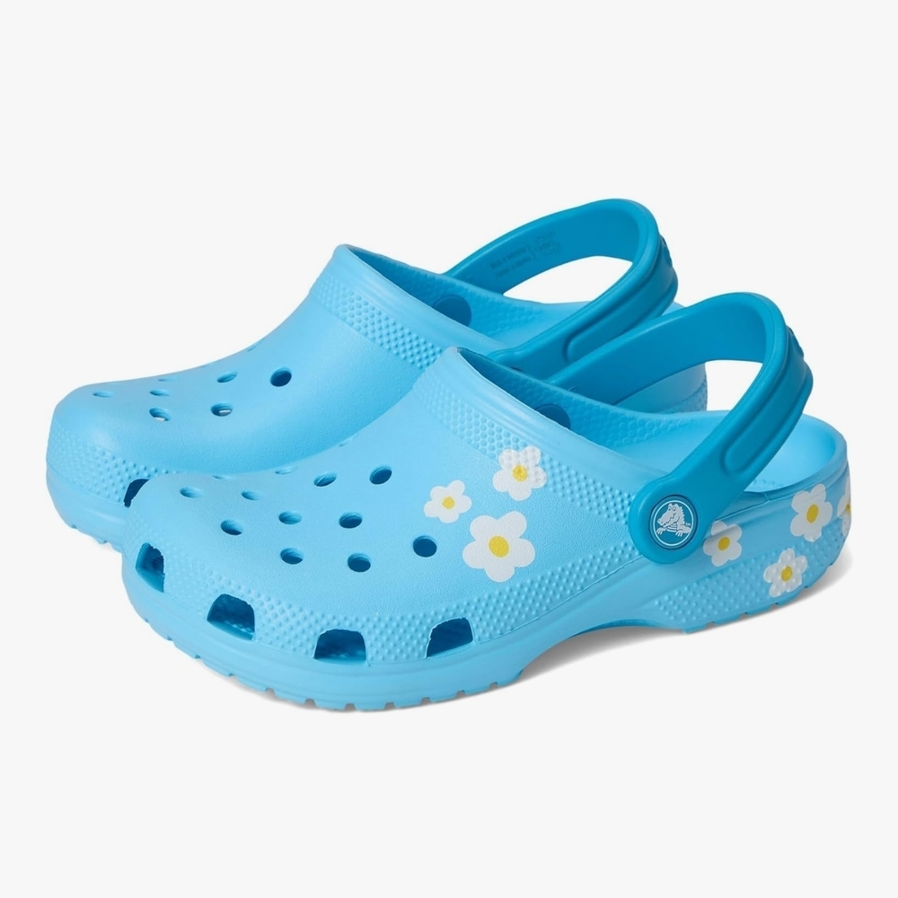 NEW IN BOX - CROCS Blue Water Shoes with Floral Accents